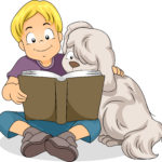 Illustration of a Boy Reading a Book with His Dog